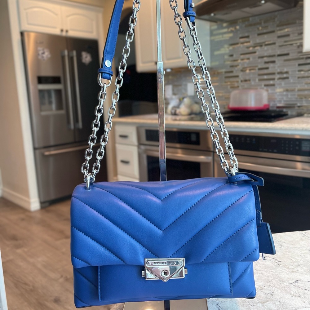 COPY - Michael Kors Cece Chevron Sapphire Leather Shoulder Bag